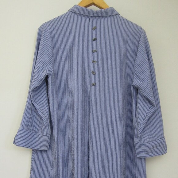 Habitat Womens M Periwinkle Blue Stripe 3/4 Sleeve Tunic Shirt Relaxed Rayon - Picture 2 of 13